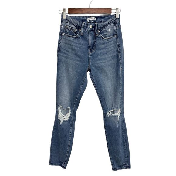 Good American Jeans Good Legs Crop Distressed Skinny Jeans Size 0/25 - Picture 5 of 13